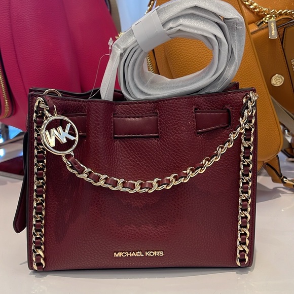 Michael Kors Women's Mina Small Belted Chain Crossbody Shoulder Bags Dark Cherry - Picture 3 of 16